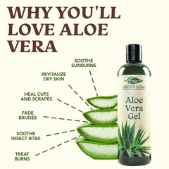 Green Leaf Naturals Aloe Vera gel textura clara, sensación ligera en la piel
