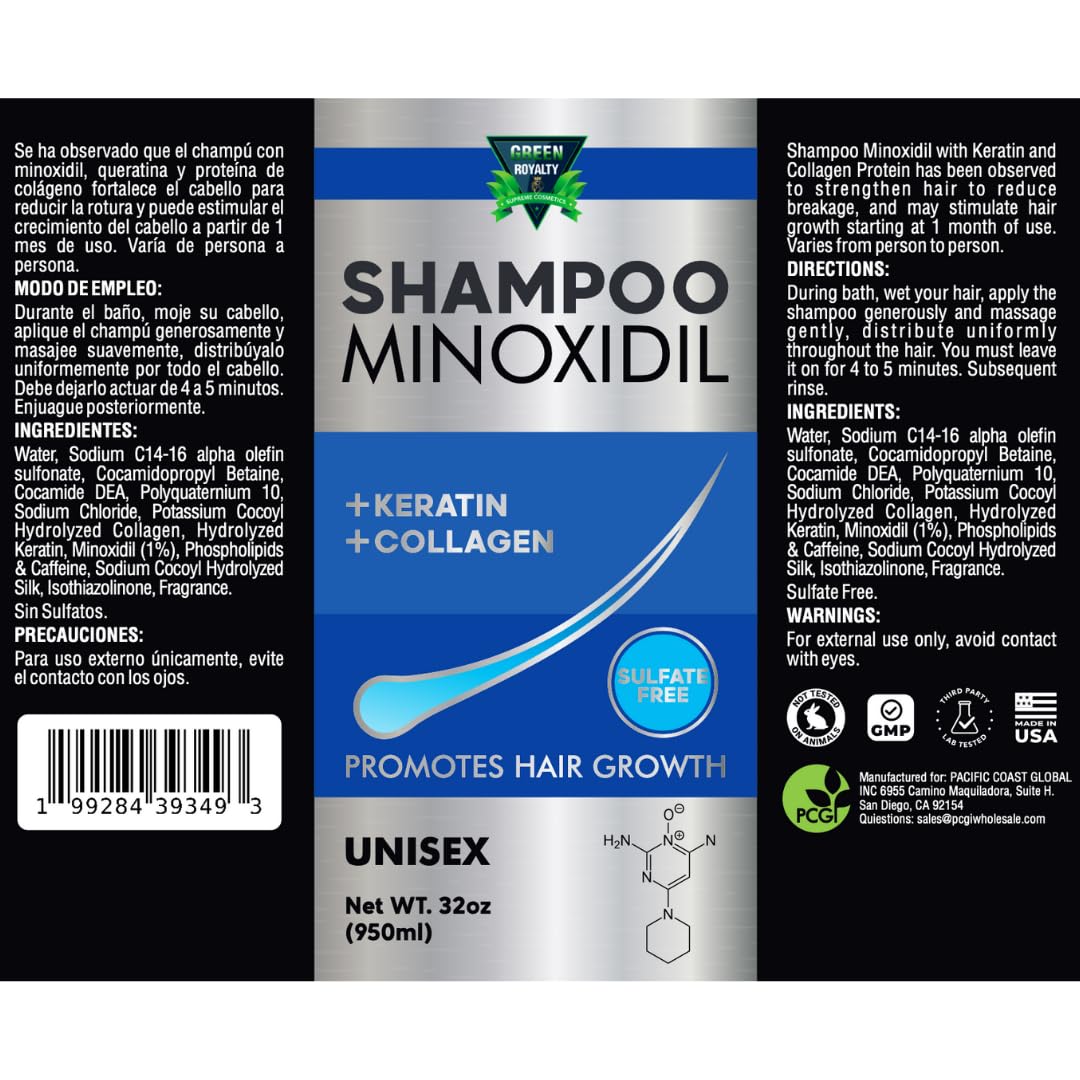 GREEN ROYALTY Minoxidil Shampoo bottle with pump suggests easy, daily use.