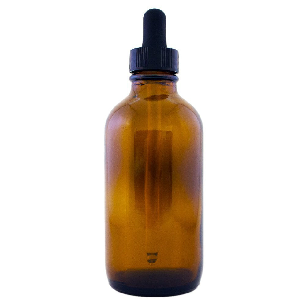 GreenHealth four-ounce amber bottle closeup showing glass dropper for tinctures and serums.