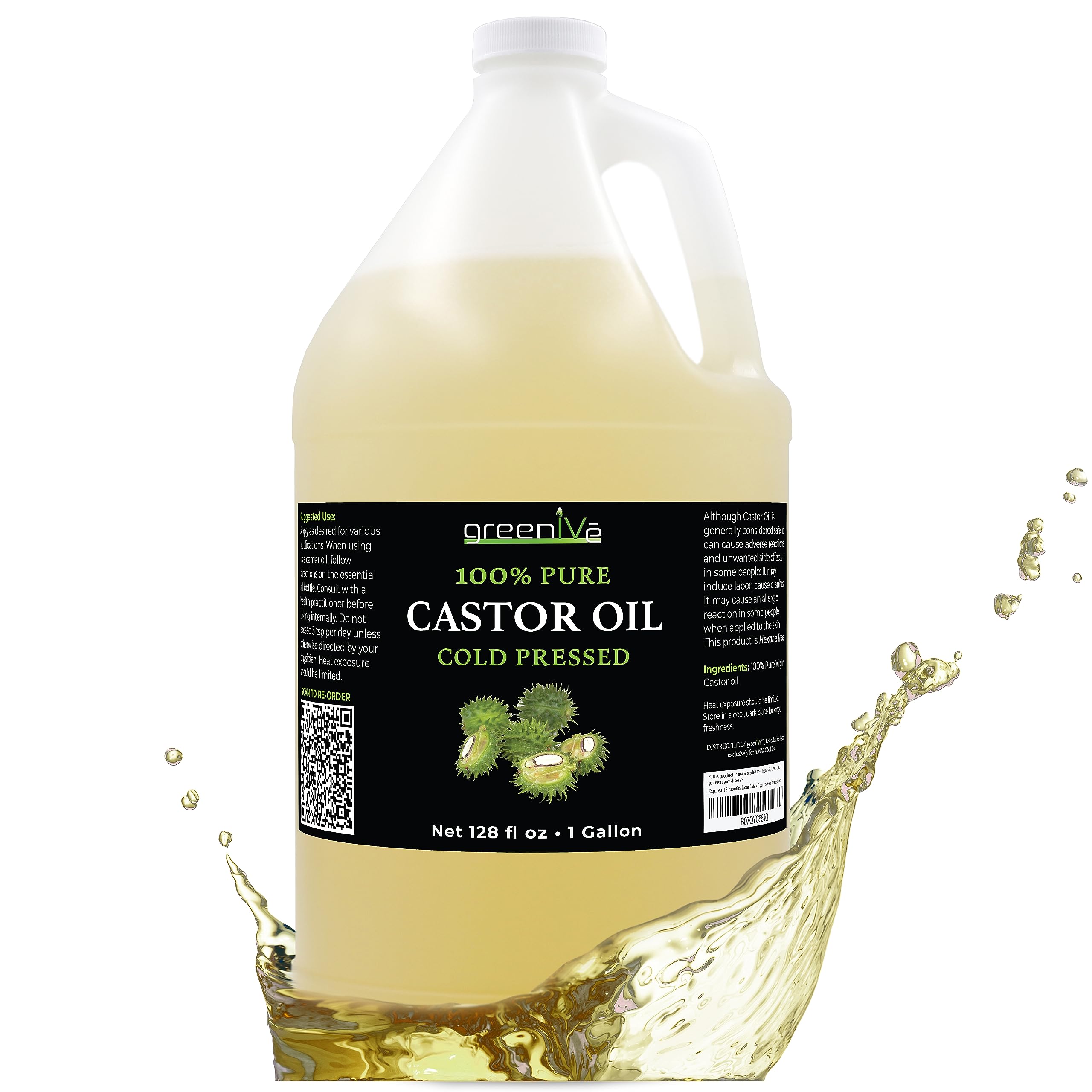 GreenIVe Castor Oil 128oz bottle for versatile beauty care at home.