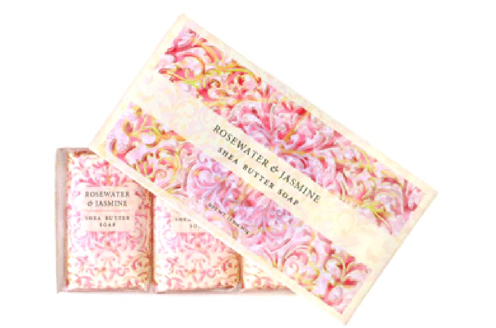 Greenwich Bay Trading Co. Shea Butter Soap Rosewater Jasmine 3-pack, luxuriously scented for daily pampering.