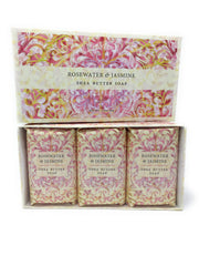 Greenwich Bay Trading Co. Shea Butter Soap Rosewater Jasmine, elegant gift box for seasonal care and lather.