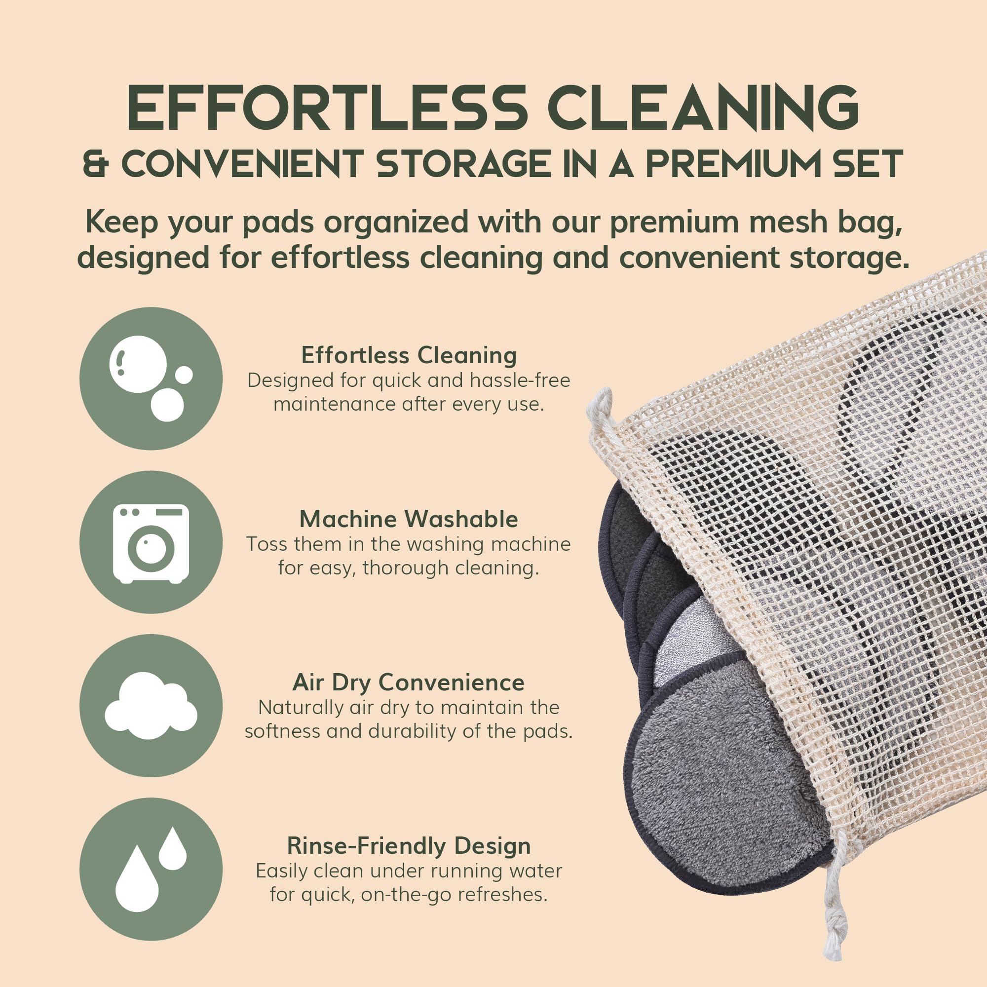 Greenzla mesh laundry bag keeps pads clean during washing.