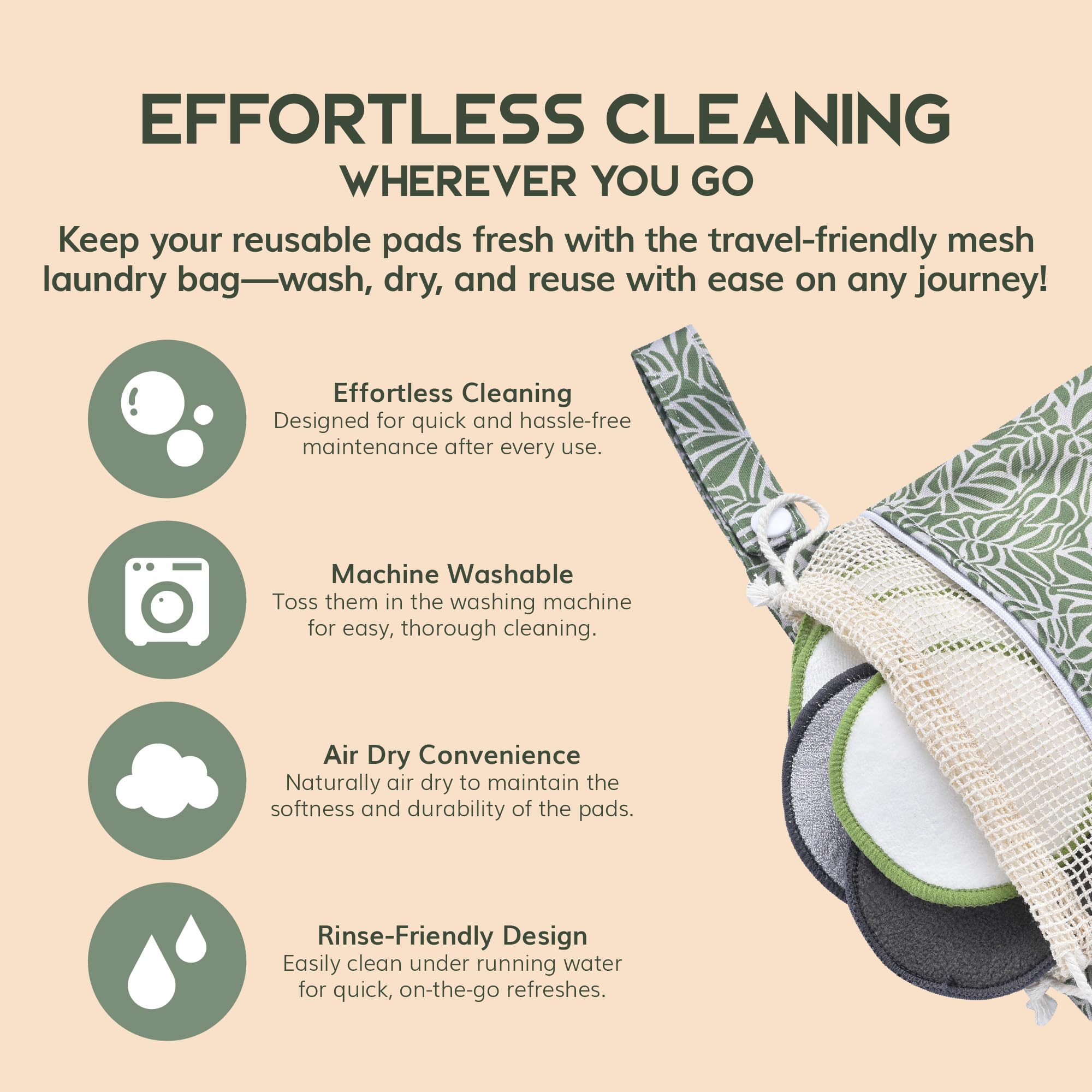 Greenzla mesh laundry bag for easy washing and protection of pads.