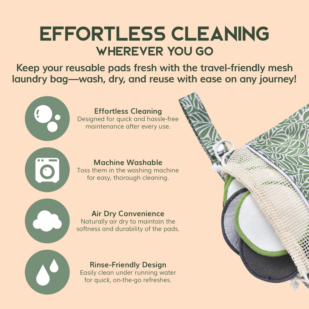 Greenzla mesh laundry bag for easy washing and protection of pads.