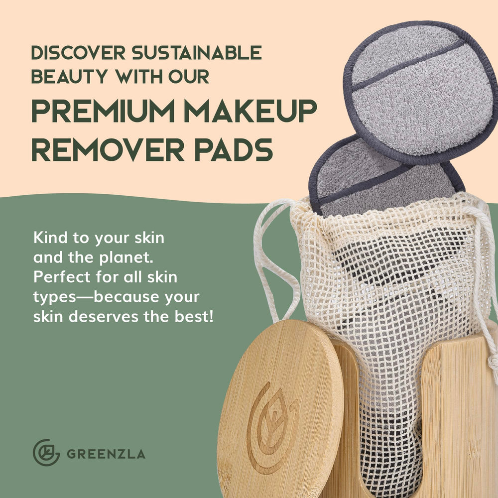 Greenzla skincare routine with reusable pads for eco-friendly care.