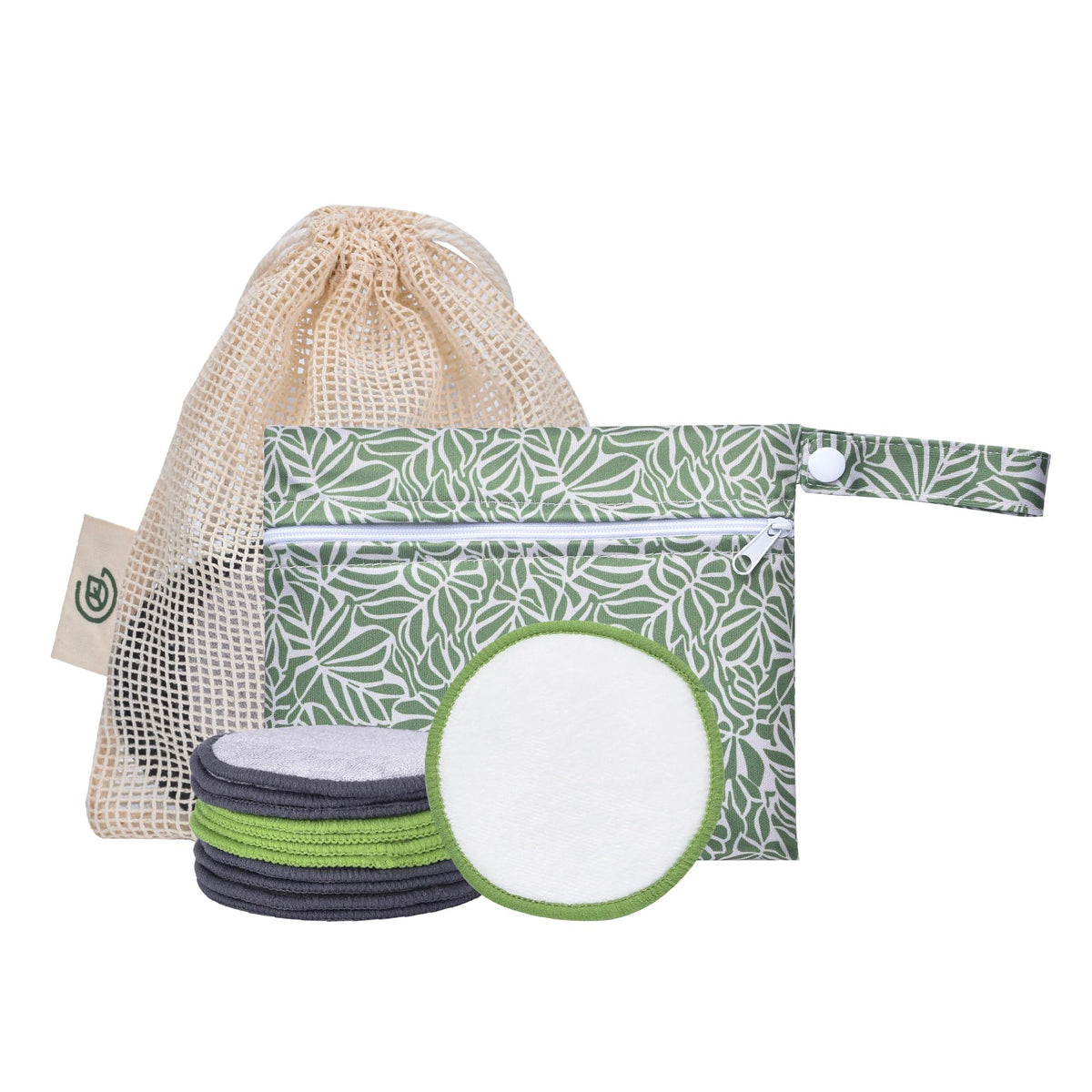 Greenzla travel set with pads in a pouch for organized on the go skincare.