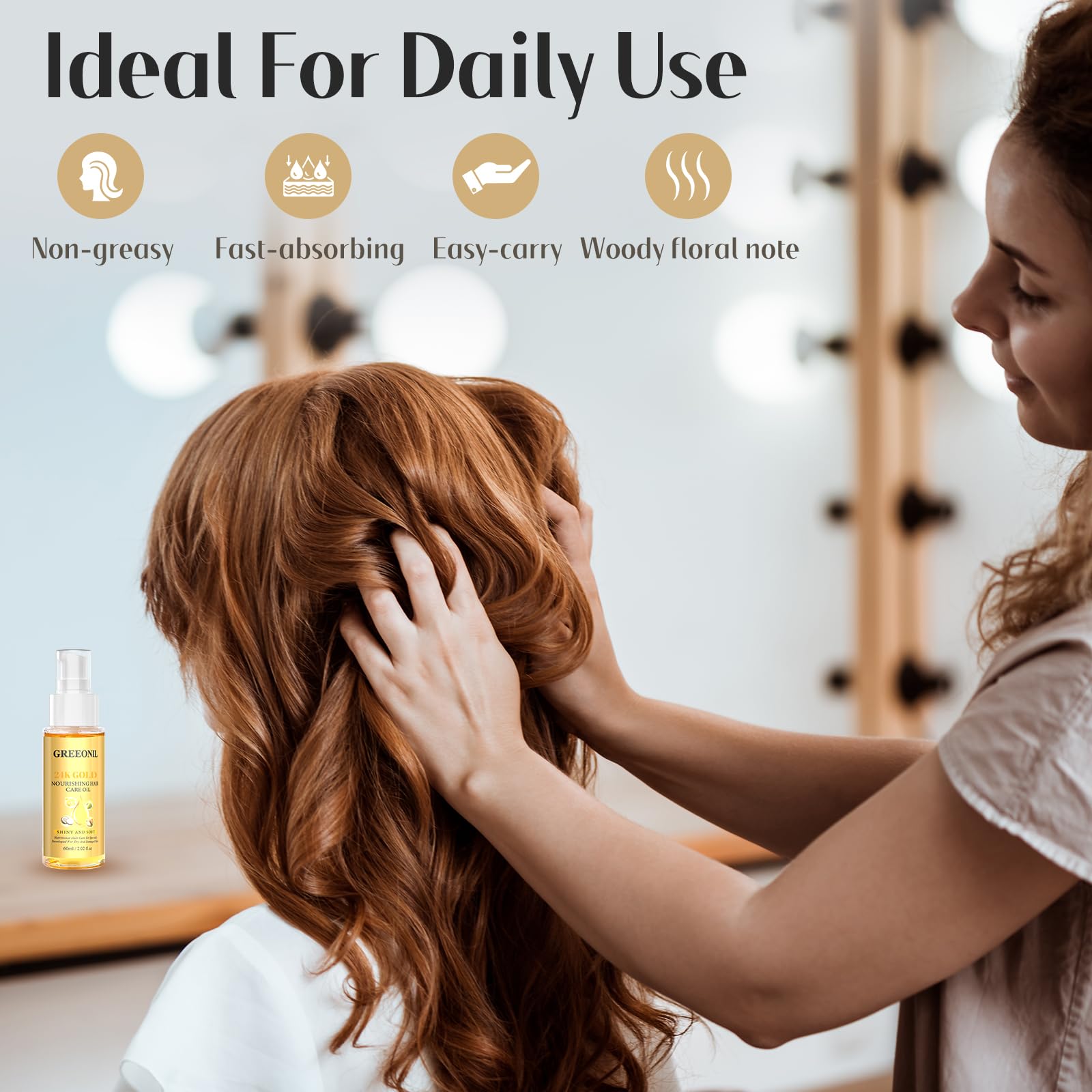 GREEONIL 24K, aceites naturales que hidratan el cabello.
