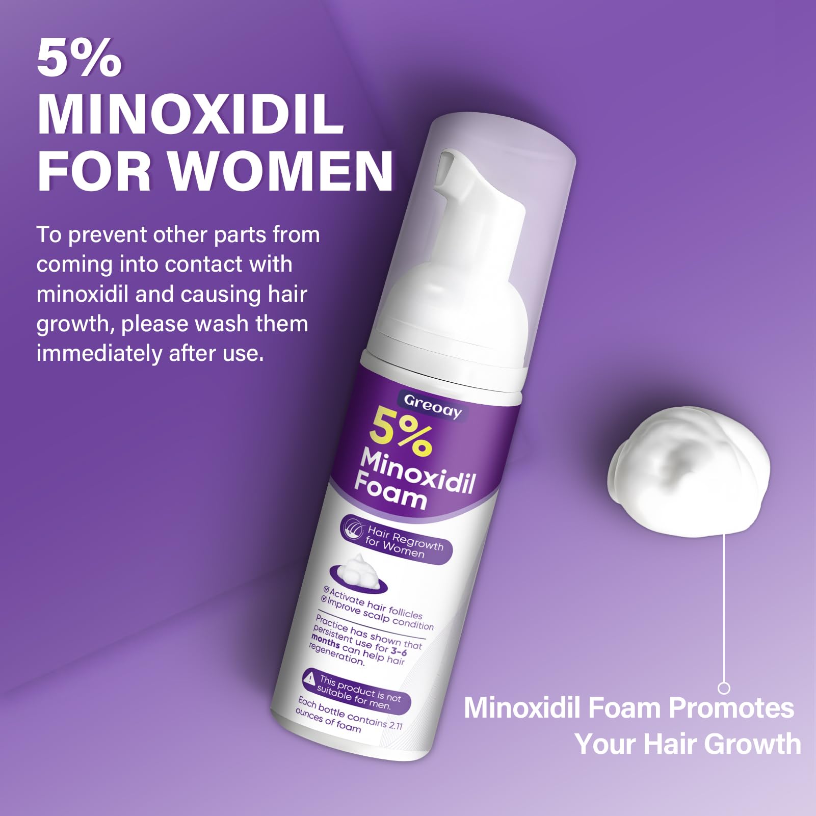Greoay minoxidil foam texture close-up shows airy formula