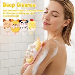 Grevosea kids loofah cat design offers soft texture for delicate skin during showers.