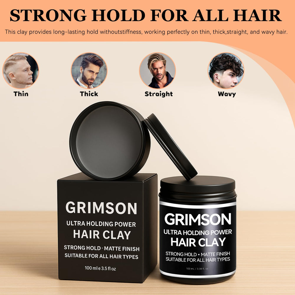 GRIMSON Hair Clay ofrece acabado mate suave para estilo discreto.