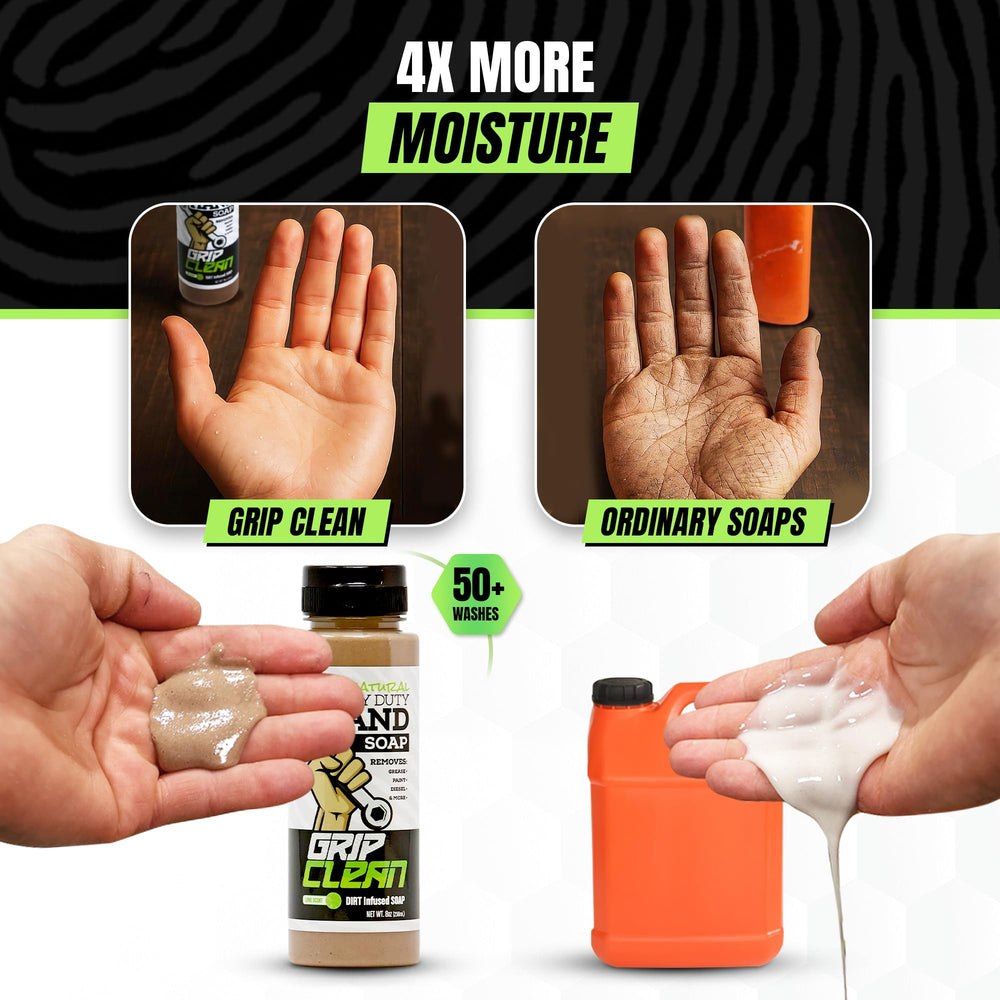 Grip Clean: arcilla natural y pumice para remover suciedad sin irritar la piel.