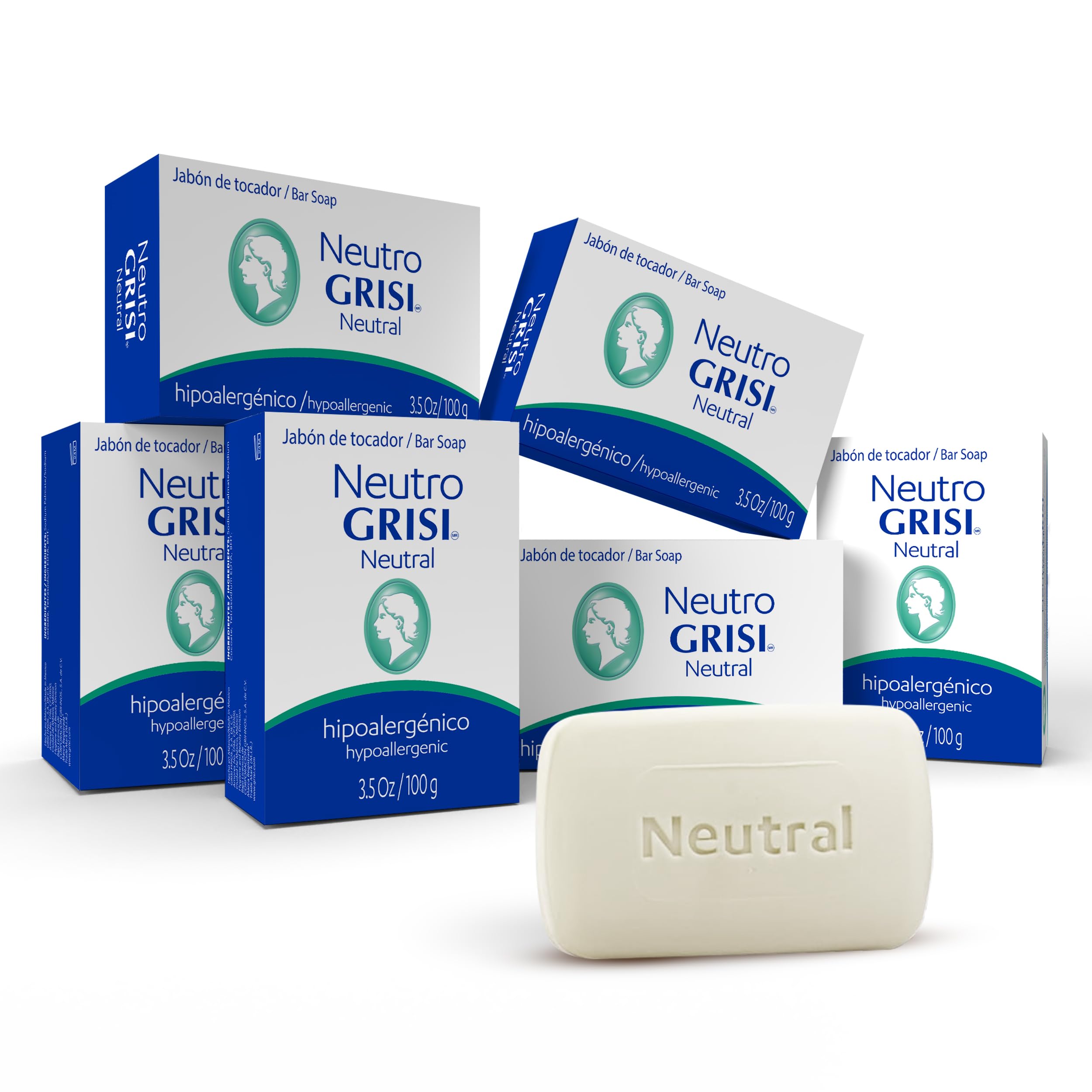Grisi Jabón en barra neutro sin fragancia para uso diario suave.