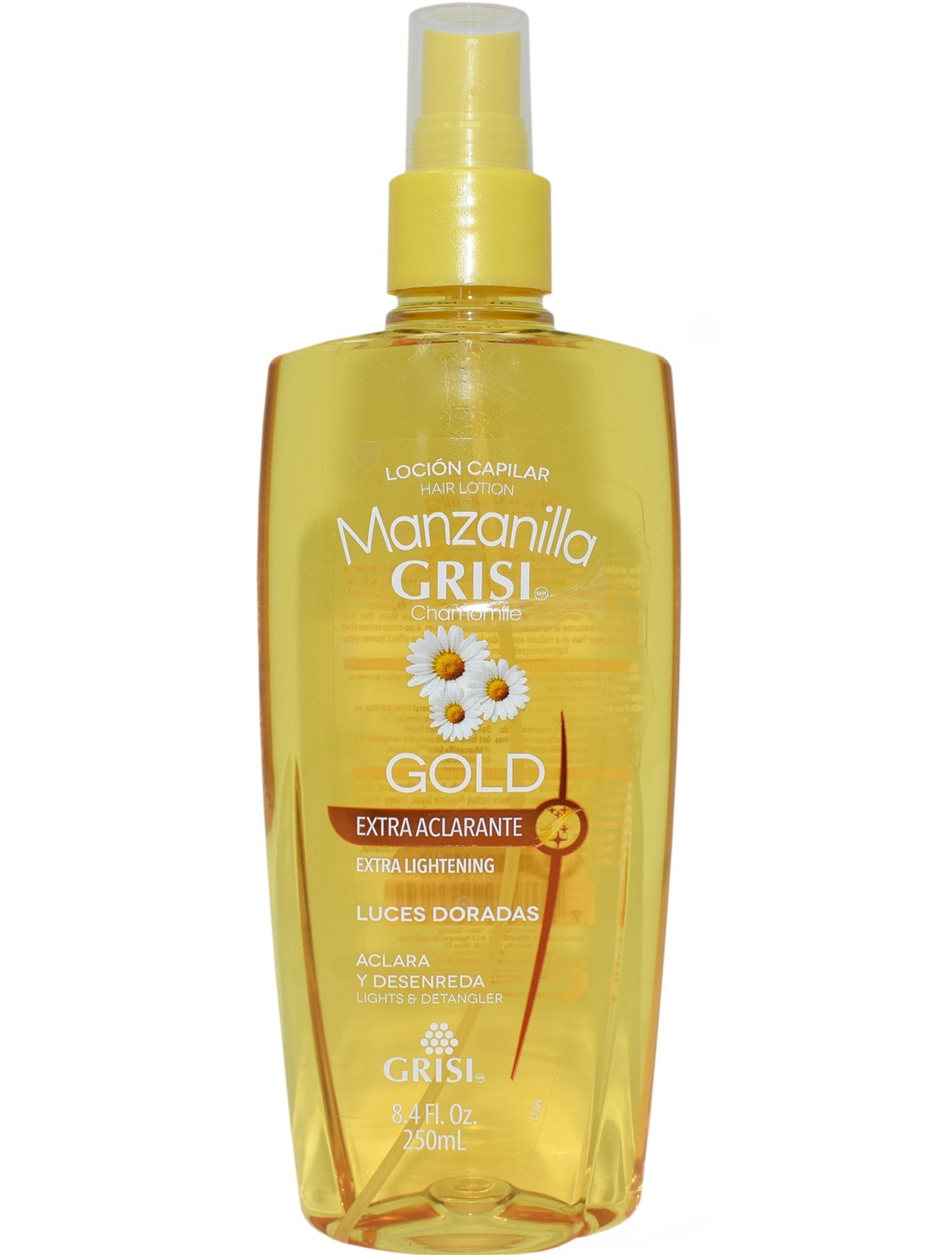 Grisi Manzanilla Dorada Aclarador en botella, aclara el cabello con la luz del sol.