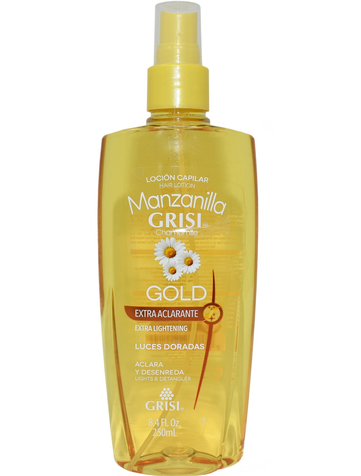 Grisi Manzanilla Dorada Aclarador en botella, aclara el cabello con la luz del sol.