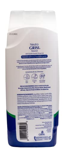 Grisi Neutral Shower Gel back label notes pH-balanced, gentle cleansing