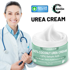 Grocerism Crema de Urea 50% con Coco en manos, suavidad duradera.