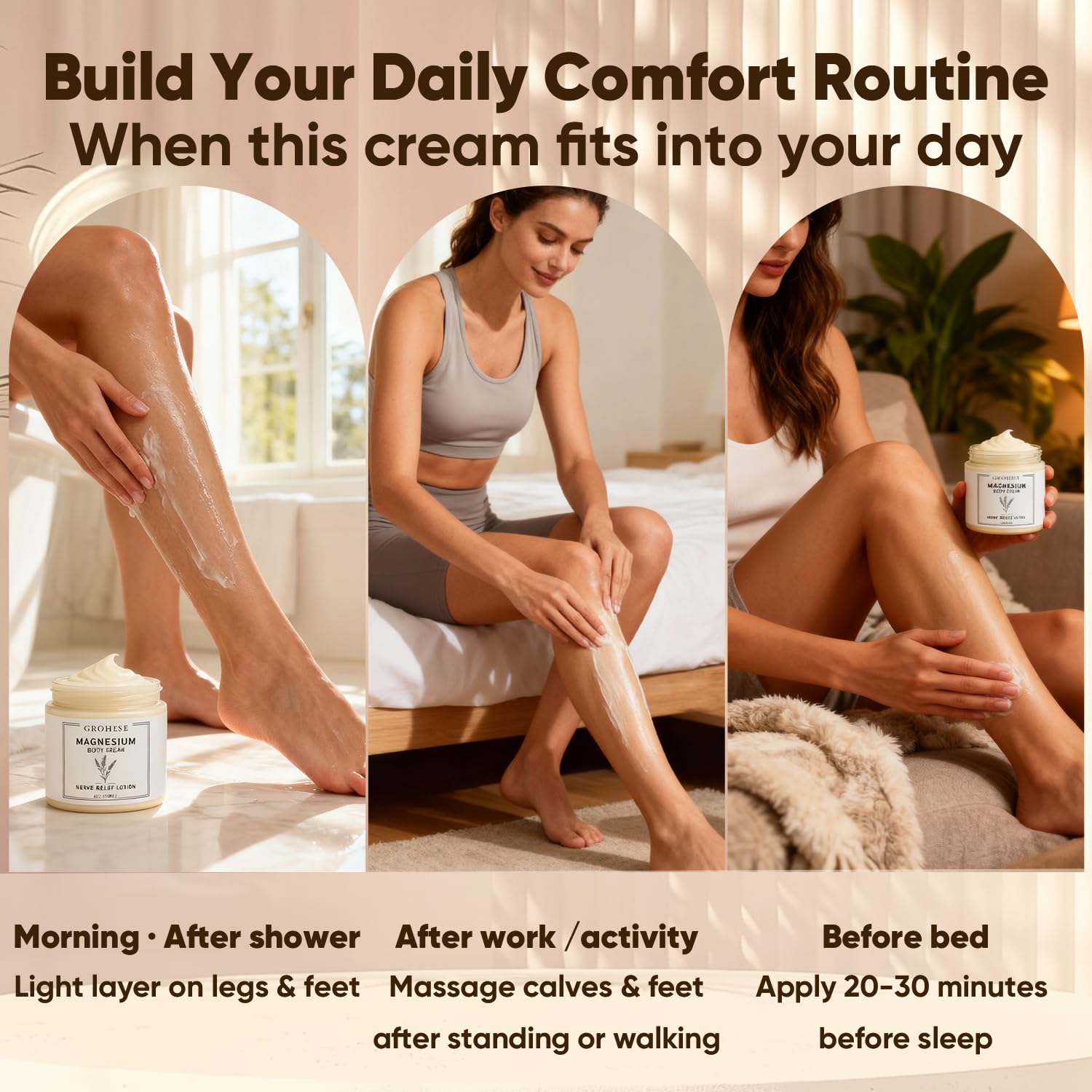 GROHESE Neuropathy Cream hand-application for daily use on hands and wrists.