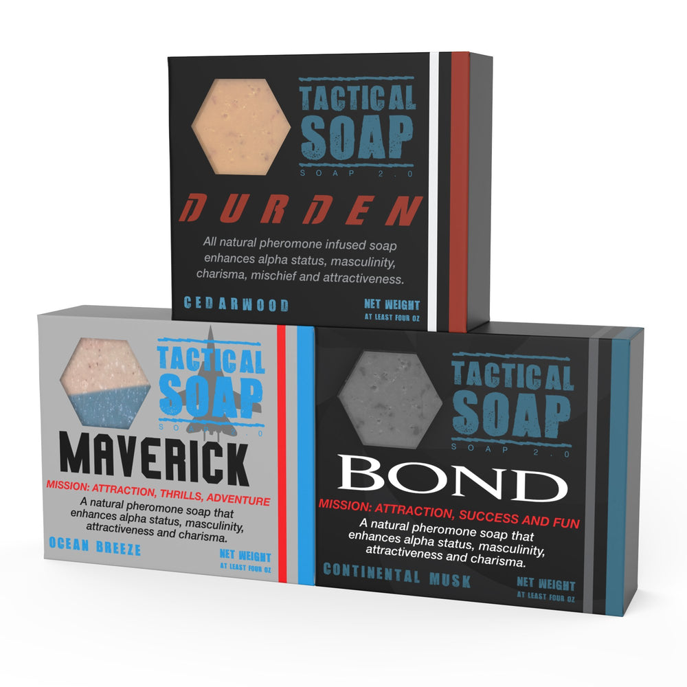 Grondyke Tactical Soap three-bar pack for versatile daily grooming and pheromone-infused freshness