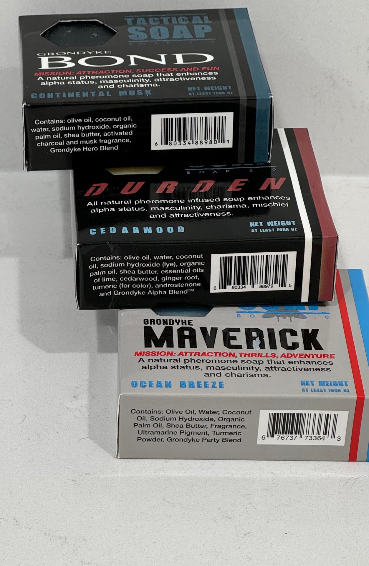 Grondyke Tactical Soap packaging display illustrating small-batch, premium natural ingredients