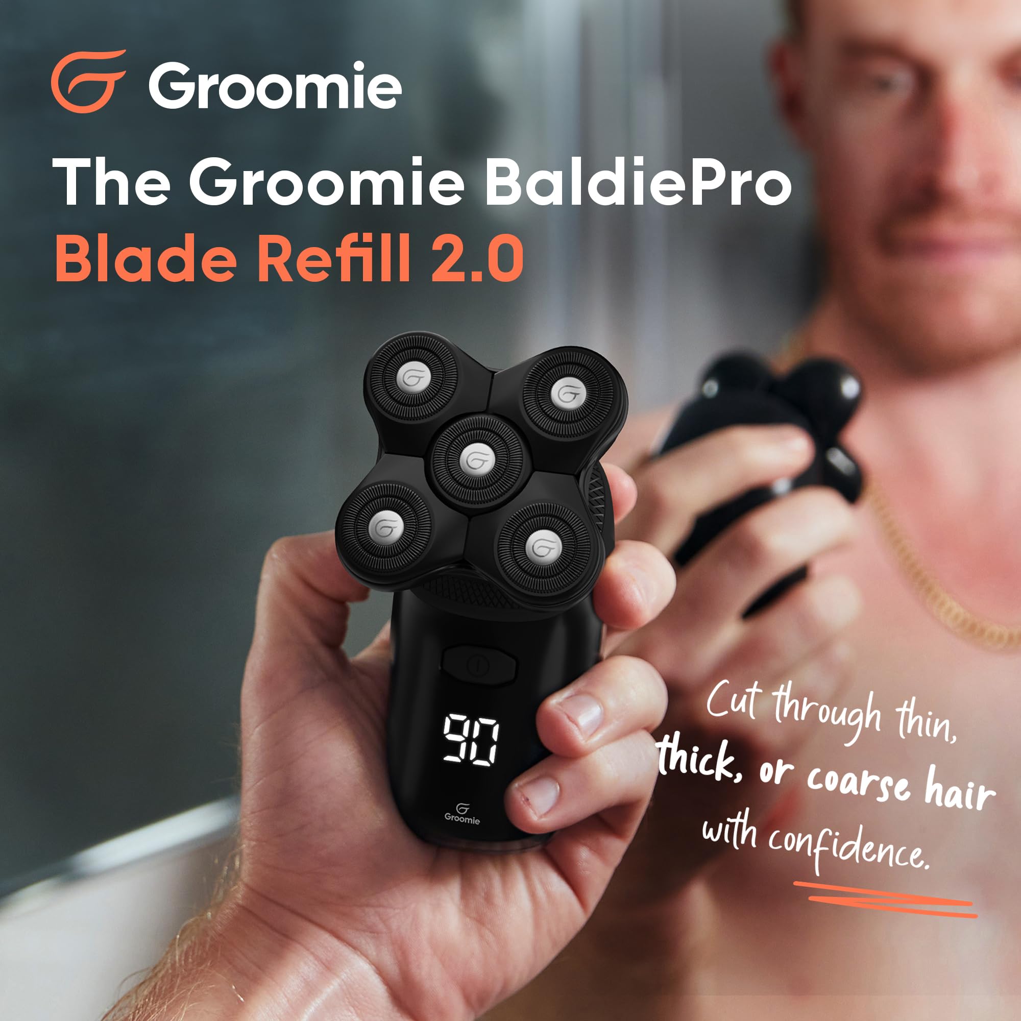 Groomie BaldiePro blade refill 2.0 close-up, durable blades designed for many shaves.