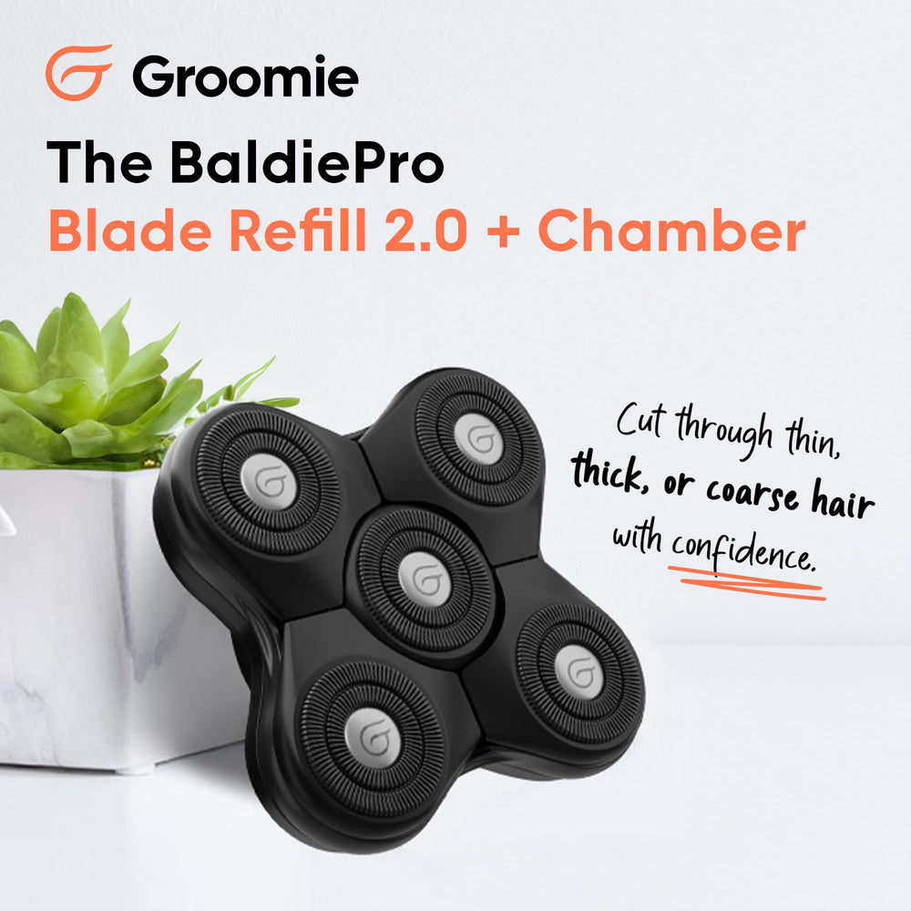 Groomie BaldiePro Blade Refill installed in head shaver for precision grooming.