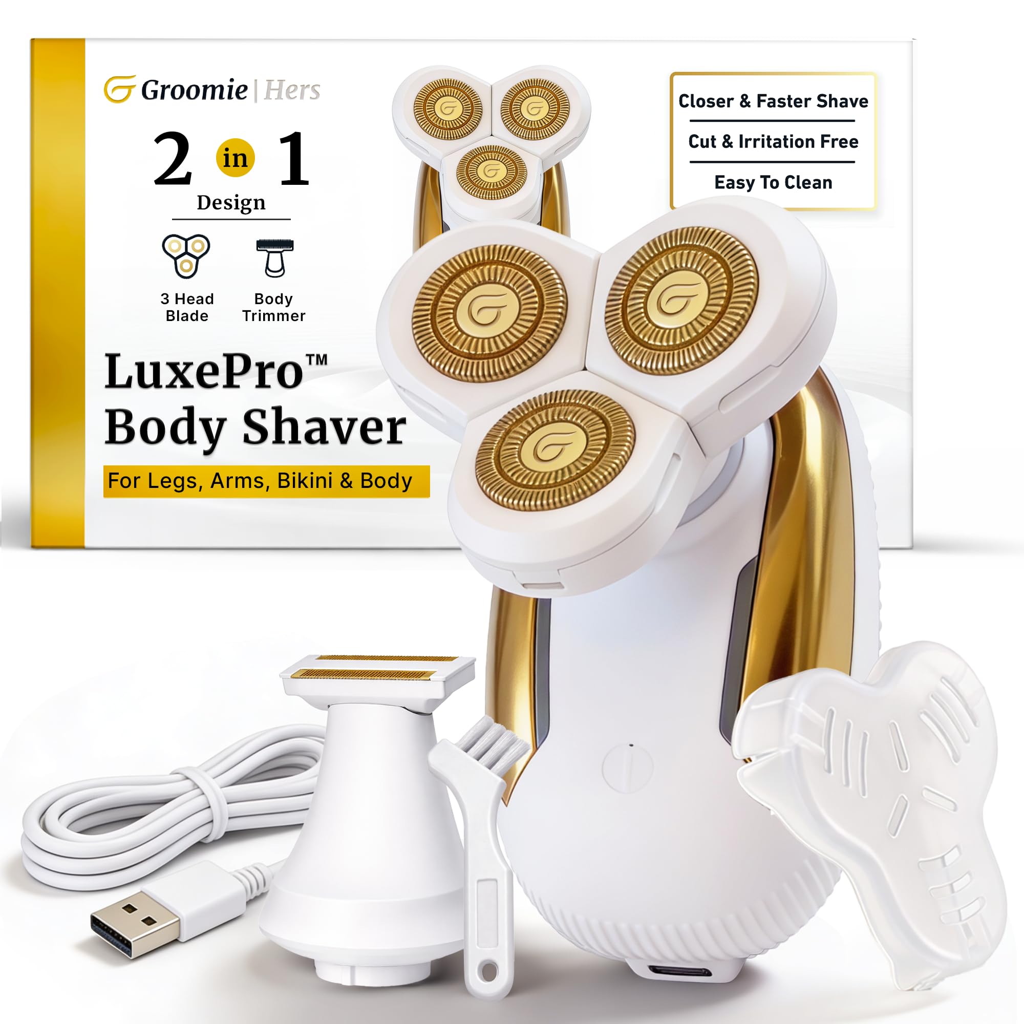 Groomie Hers LuxePro body shaver front view for smooth legs
