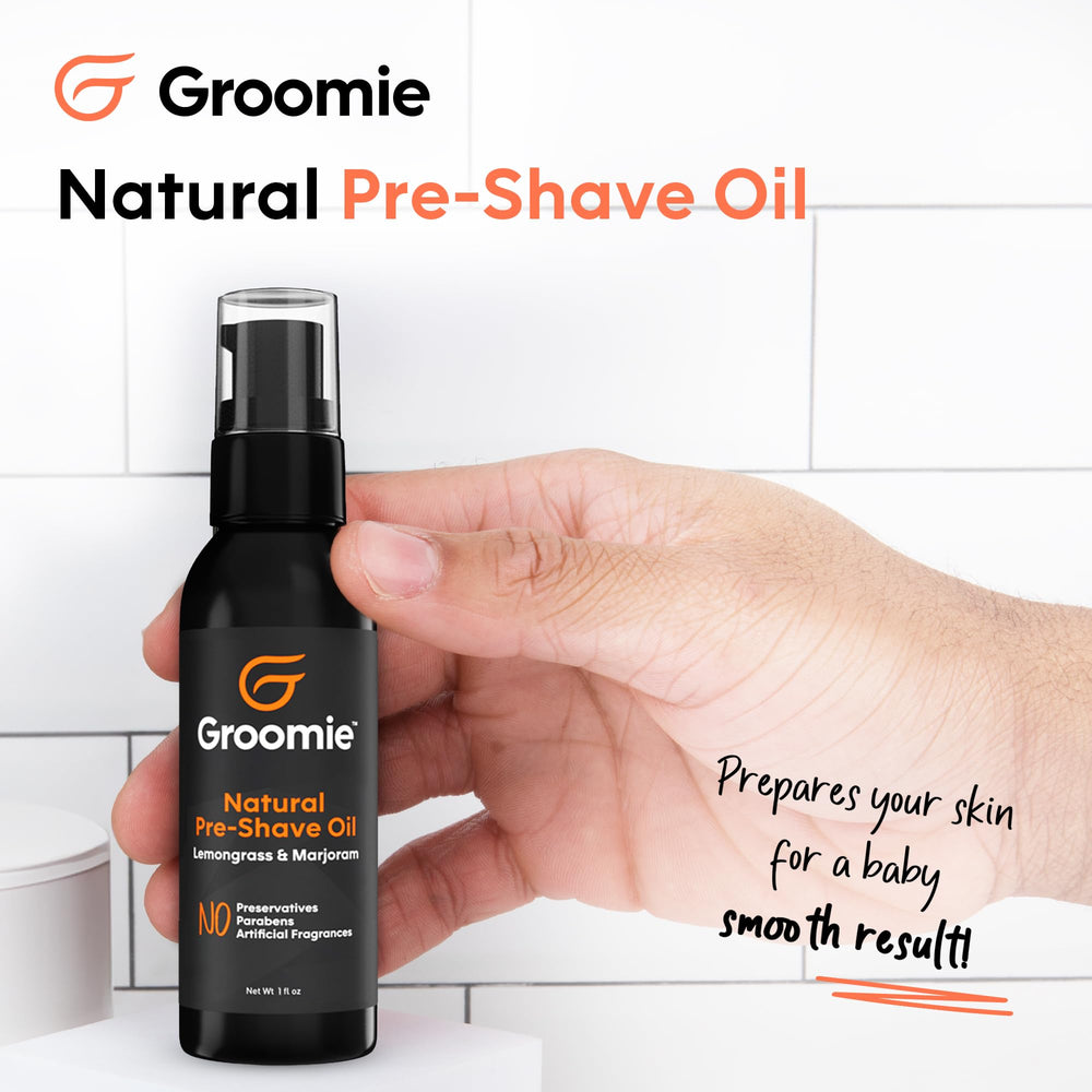 Groomie pre-shave oil with milk thistle seeds for antioxidant protection