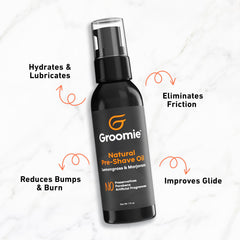 Groomie pre-shave oil featuring lemongrass and marjoram essential oils