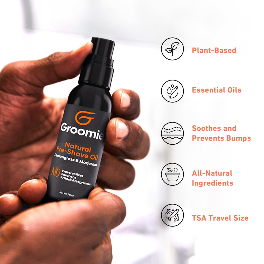 Groomie travel size bottle ready for on-the-go shaving