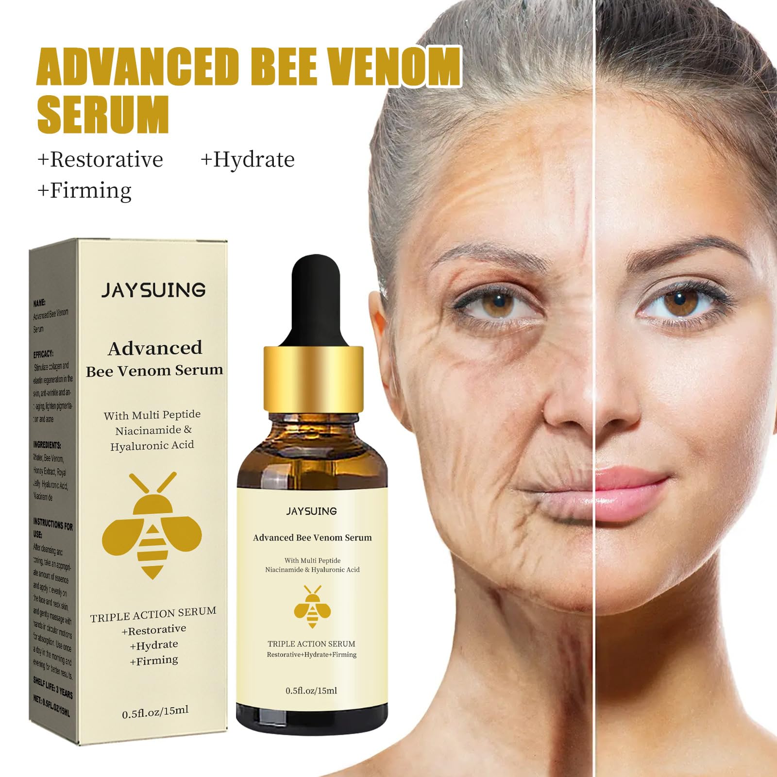 Grospe Bee Venom Serum packaging top view with sleek bottle