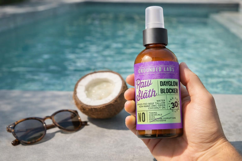 Grounded Labs sunblock used daily on skin for hydrated, nourished protection.