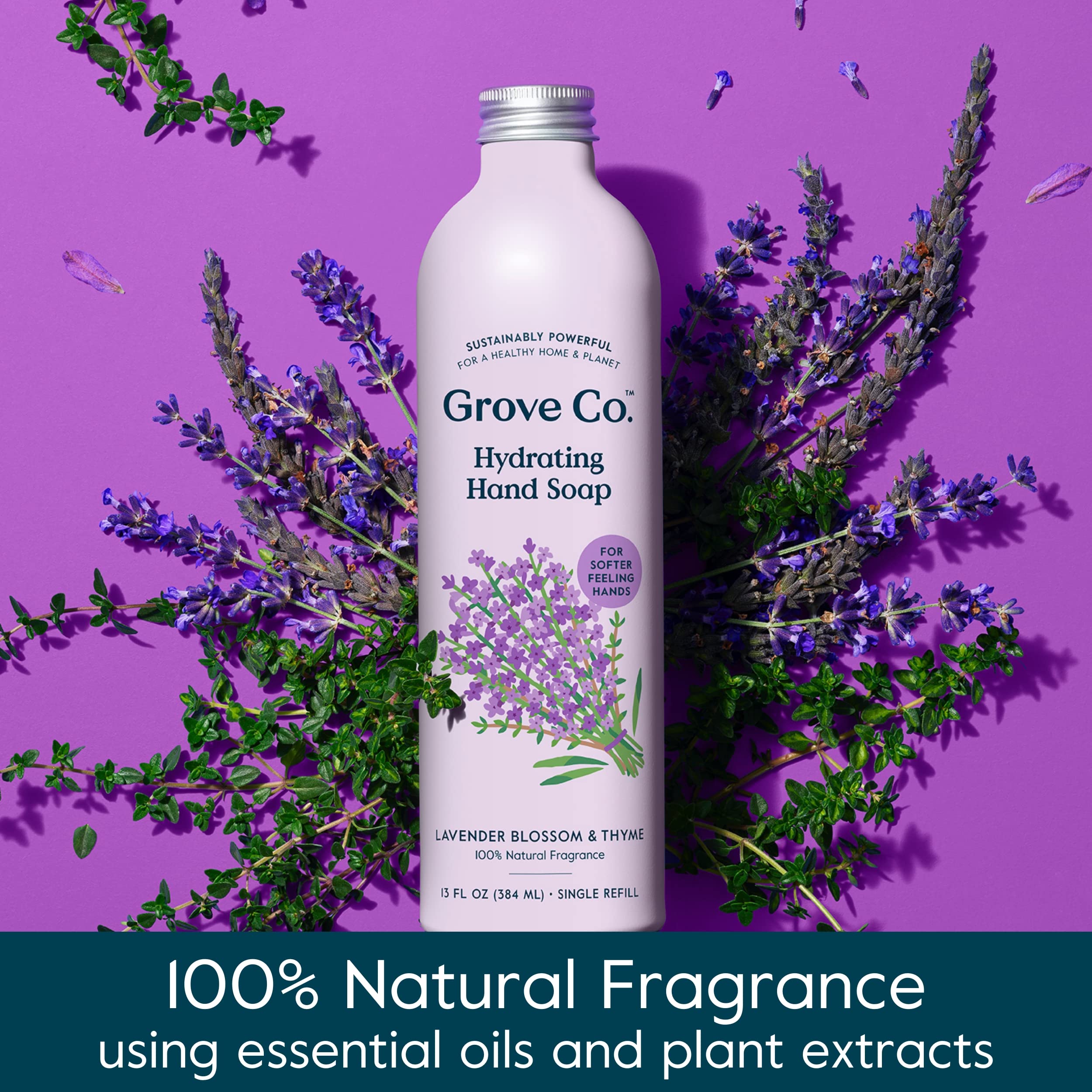 Envase sin plástico de Grove Co. para recargas sostenibles.