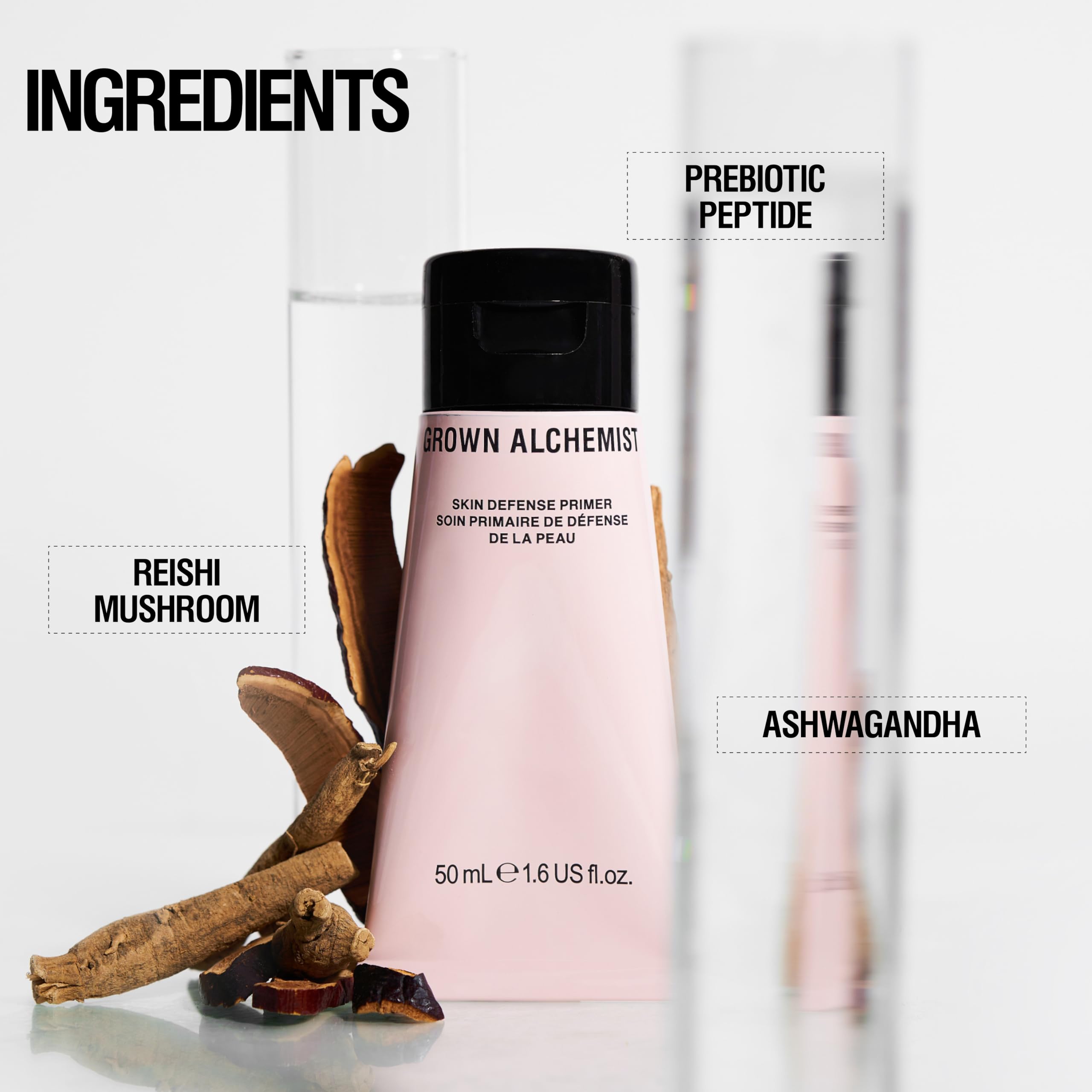 Grown Alchemist Ashwagandha extract contributes calming botanicals for daily use.