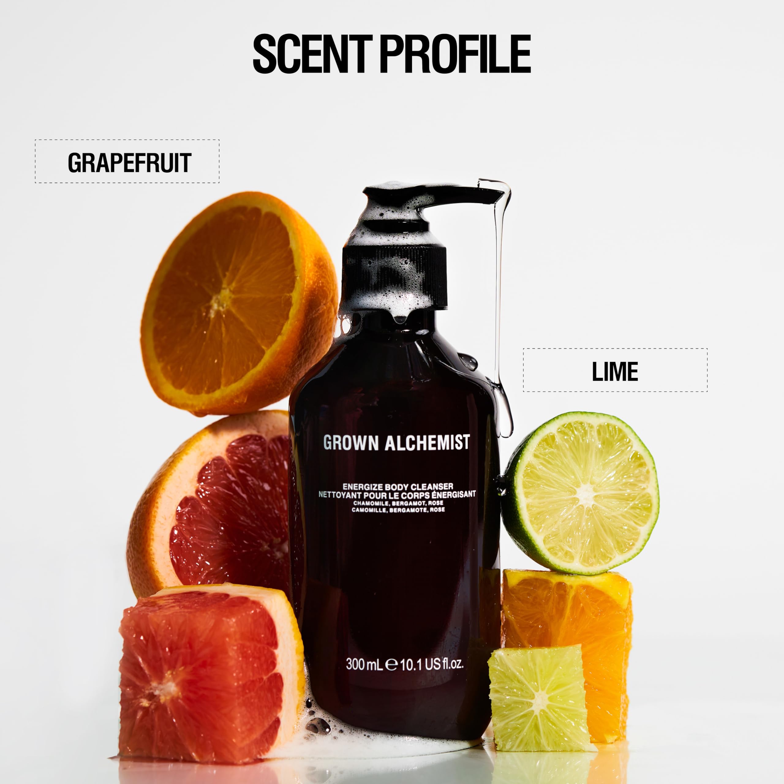 Grown Alchemist Energize Rinse Closeup shows plant-powered skin conditioning.
