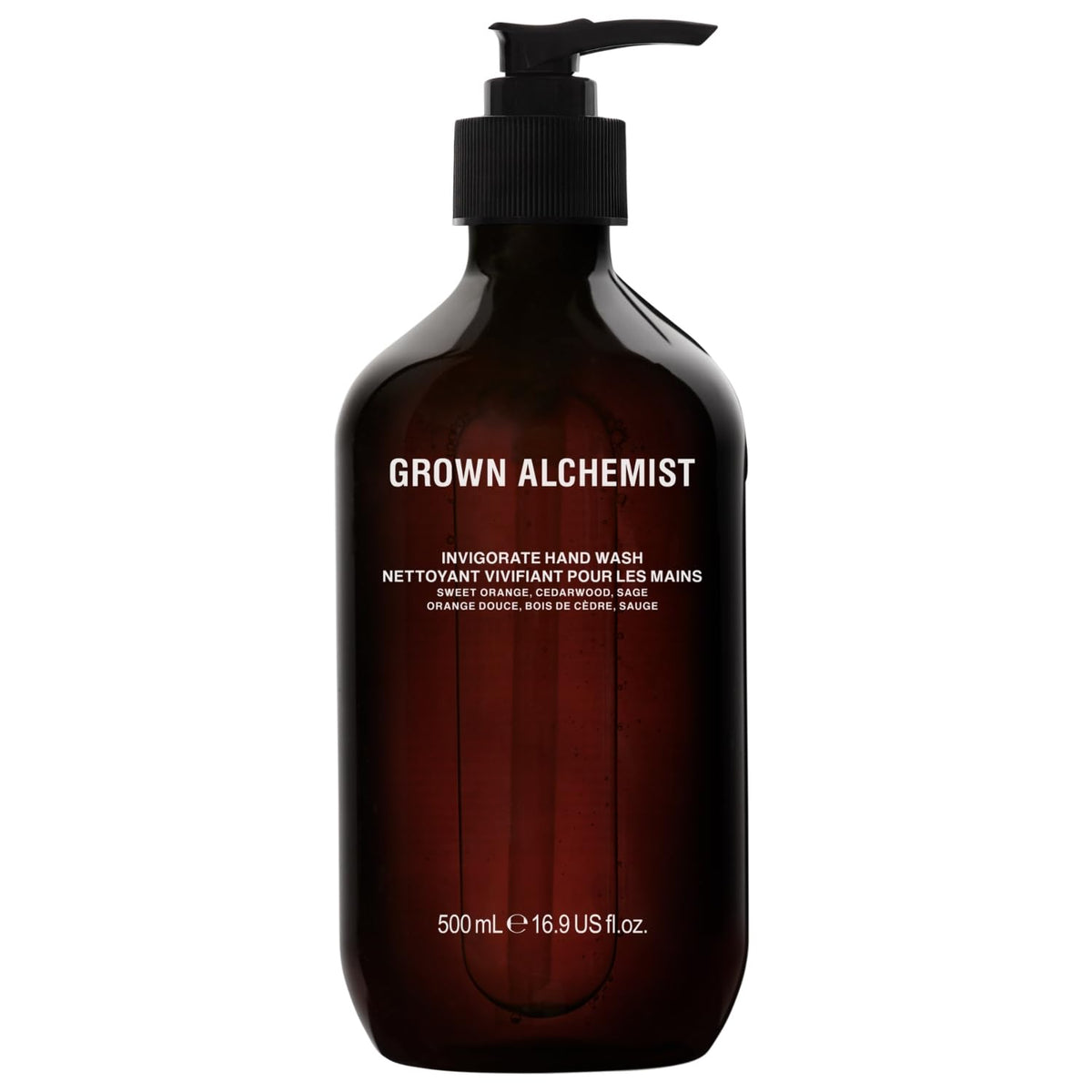 Grown Alchemist Invigorate Hand Wash bottle shown for daily cleansing and soft skin benefits