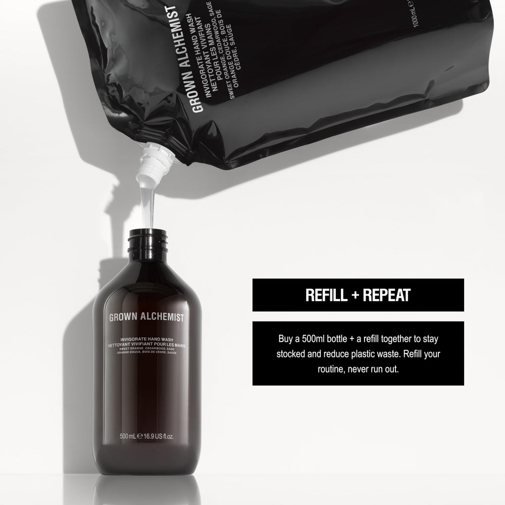 Kitchen and bathroom scene featuring Grown Alchemist Invigorate Hand Wash for everyday use