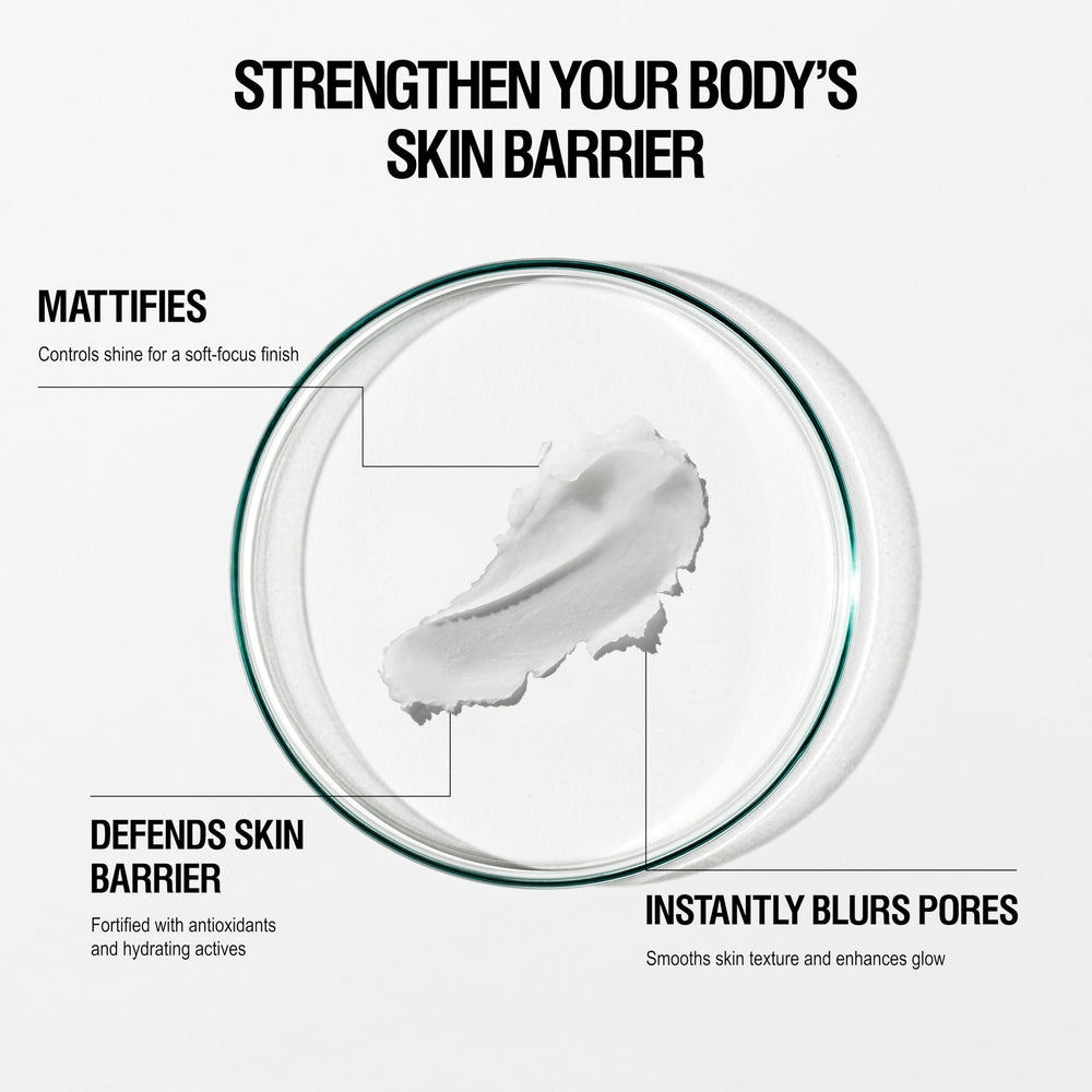 Application of Grown Alchemist Skin Defense Primer showing a soft matte finish.