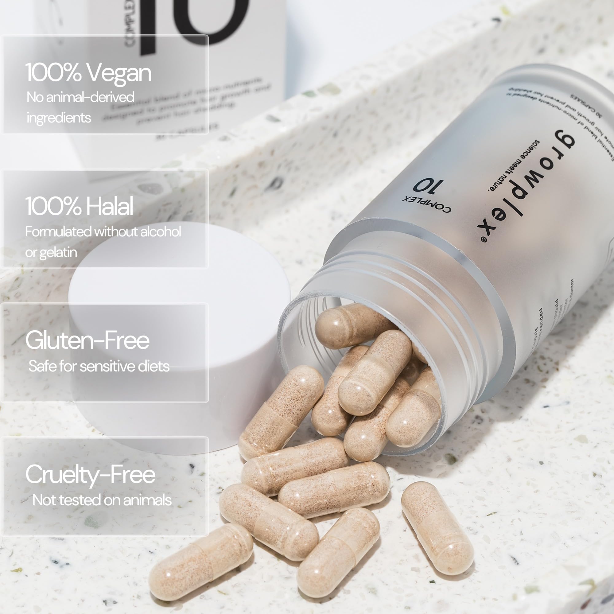 GROWPLEX Complex10 capsules daily-use shot with glass of water for routine intake