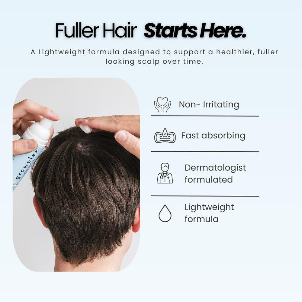Growplex Vitafoam hair-regrowth support for thinning hair regrowth potential.