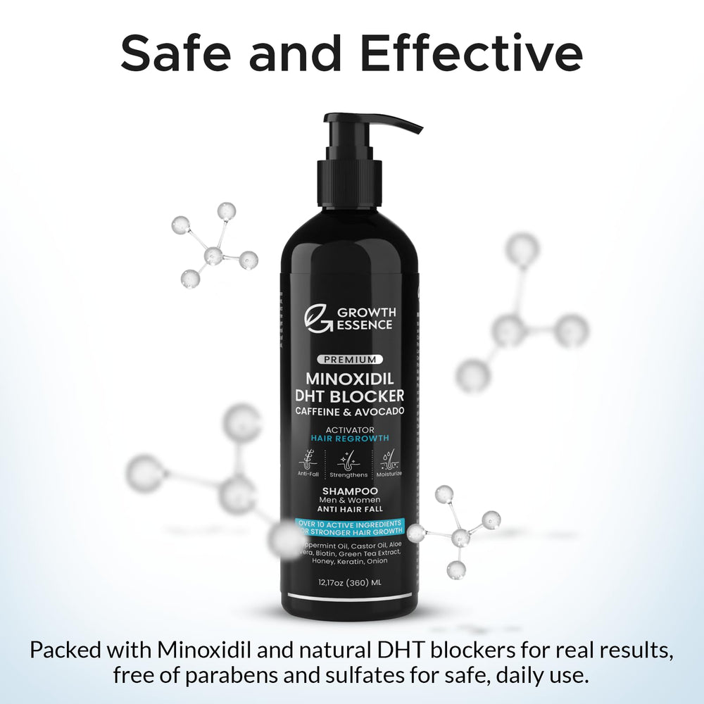 Growth Essence Minoxidil Shampoo in wash routine showing scalp contact
