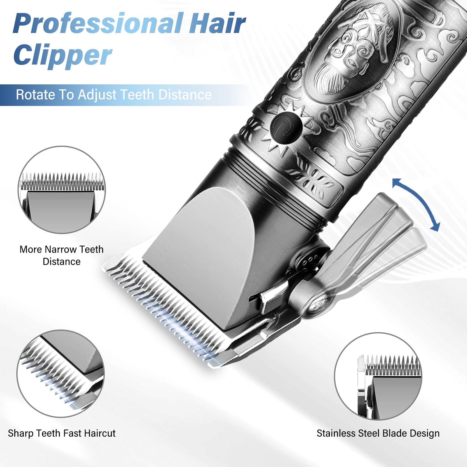 GSKY hair trimmer with stainless steel blades for clean edges.