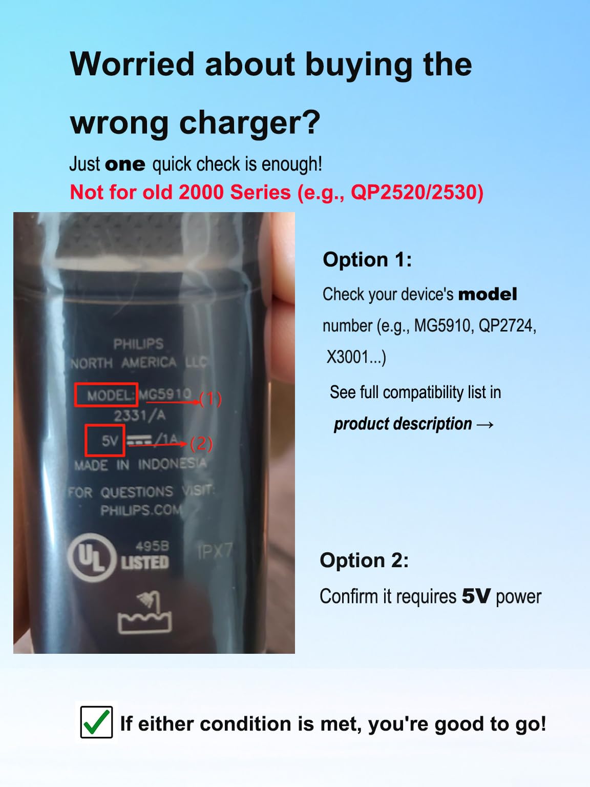Gsojaru 5V USB charger for Philips Norelco X3052 provides reliable grooming power.