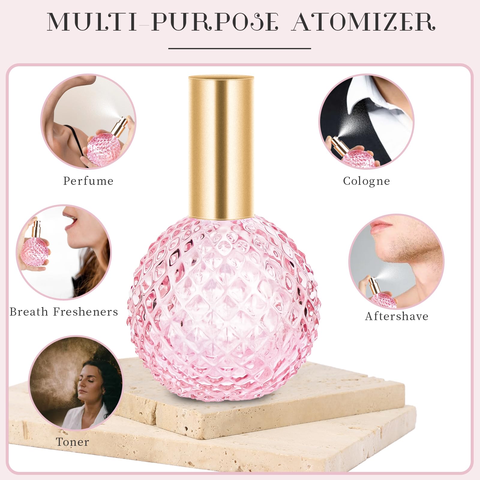 Gsteng pink glass bottle suits travel, vanity, or gift-ready display