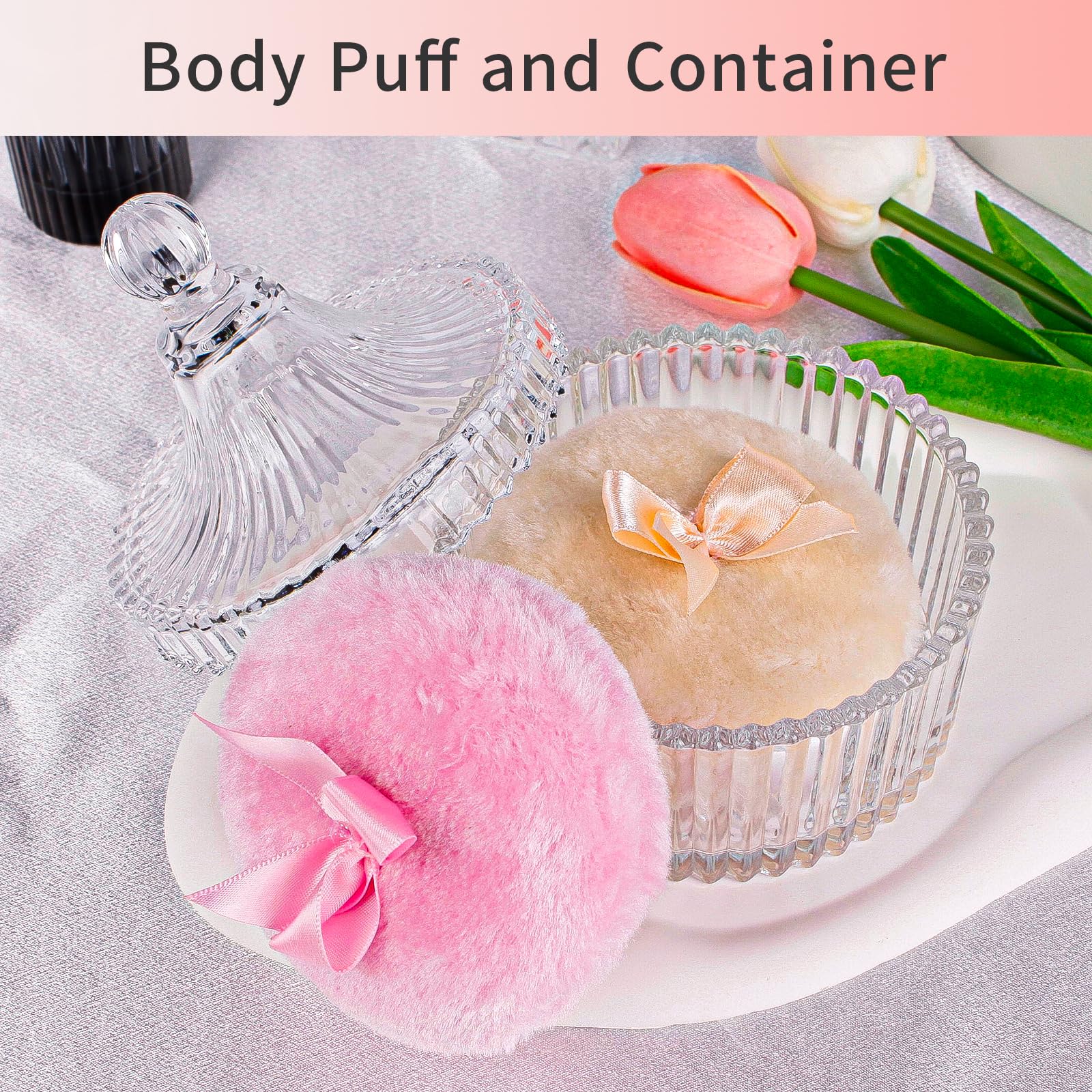 Gsteng glass powder container adds vintage charm and easy powder visibility.