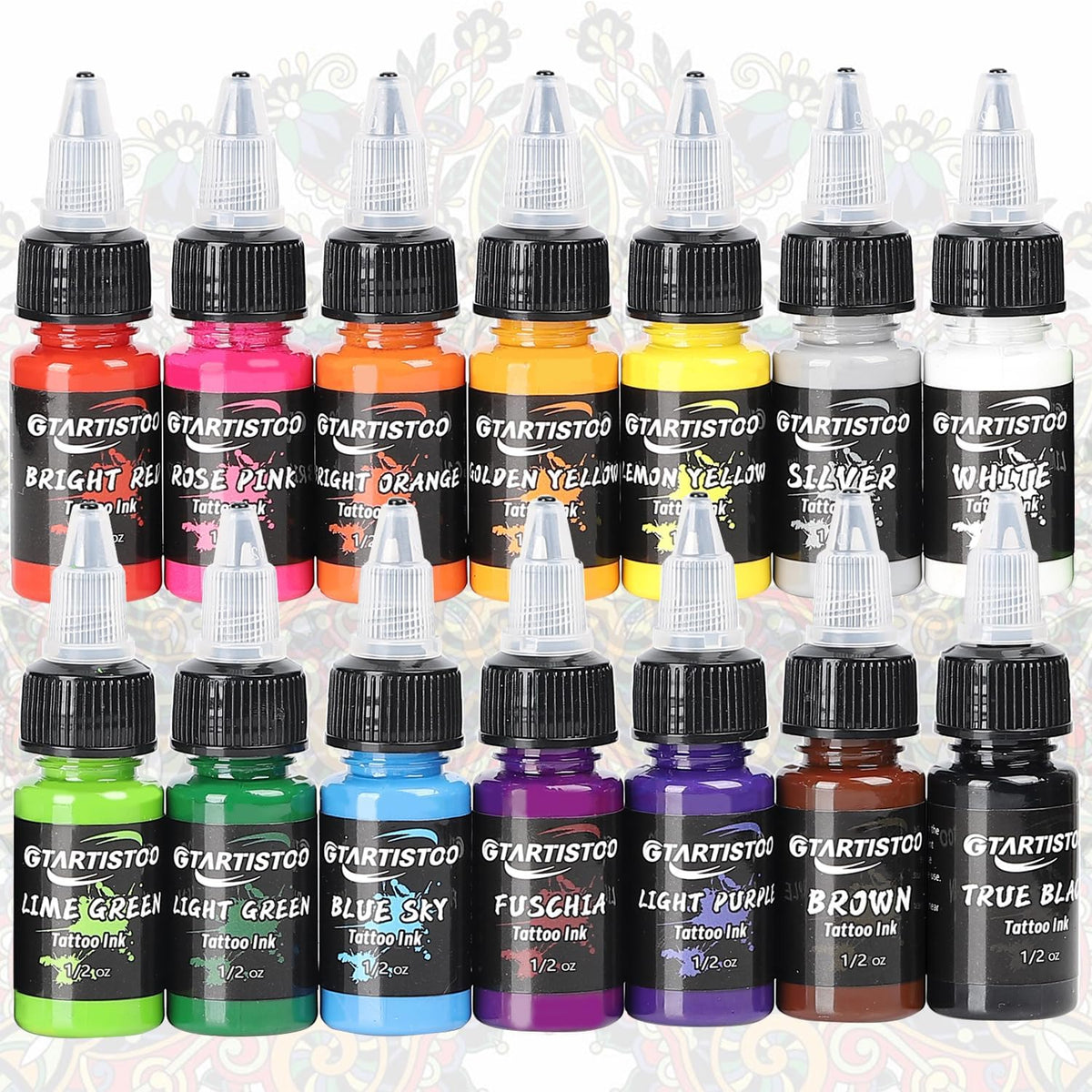 Set GTARTISTOO de tintas para tatuaje en frascos de 15 ml, colores vivos.