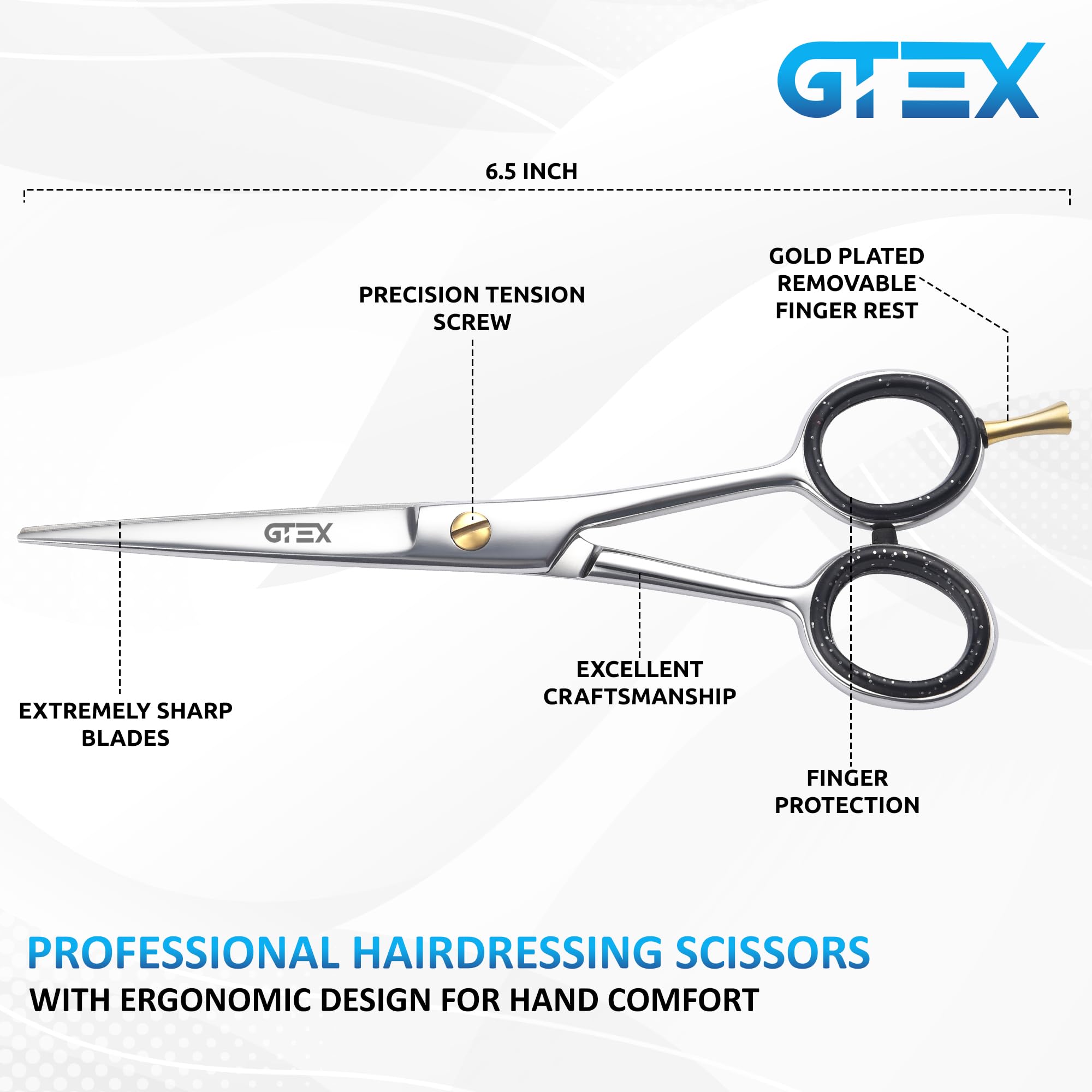 GTEX professional hair cutting scissors in use enable smooth handling during styling