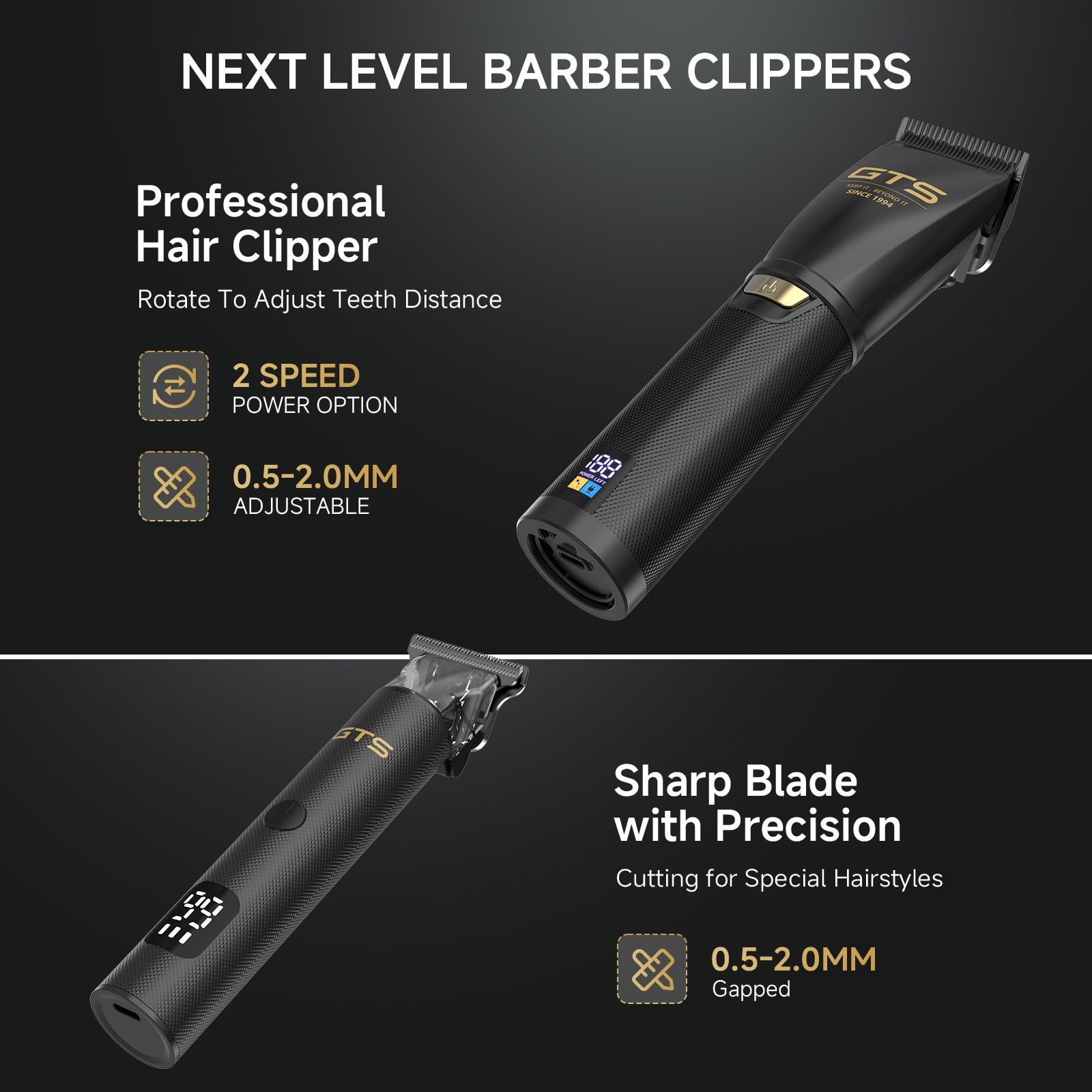 GTS PRO hair clipper blade close-up for precise fades and edges