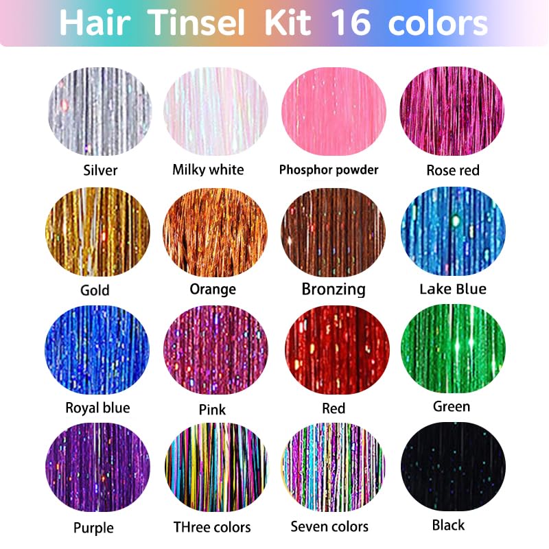 GTTUKK Hair Tinsel Kit in 16 colors provides versatile options for day or night looks