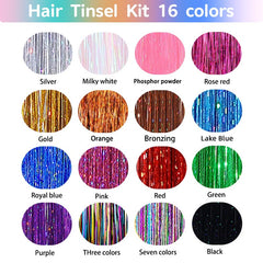 GTTUKK Hair Tinsel Kit in 16 colors provides versatile options for day or night looks